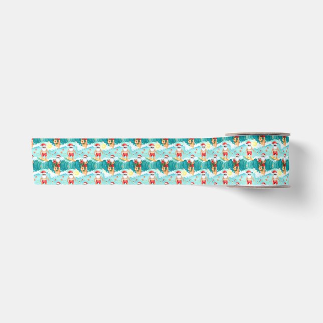 Surfing  Santa Claus Christmas Holiday  Satin Ribbon (Front)