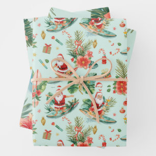 Surfing Santa Claus Christmas in Hawaii  Wrapping Paper Sheet