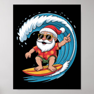 Surfing Santa Claus Christmas In July Beach Summer Poster