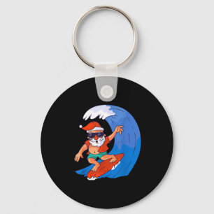 Surfing Santa Claus Christmas X-mas Gift  Keychain