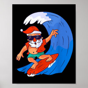 Surfing Santa Claus Christmas X-mas Gift Poster