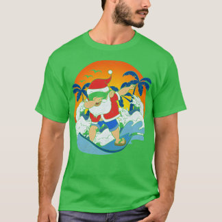 Surfing Santa Claus Dabbing Funny Hawaiian Xmas Ch T-Shirt