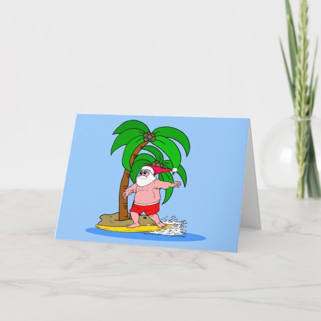 surfing Santa Claus Holiday Card (Front)