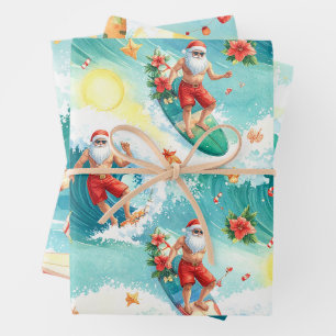 Surfing Santa Claus  Wrapping Paper Sheet