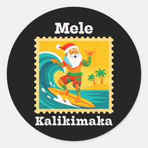 Surfing Santa Hawaiian Christmas Mele Kalikimaka  Classic Round Sticker