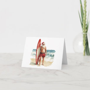 Surfing Santa Holiday Card - Beachy Christmas