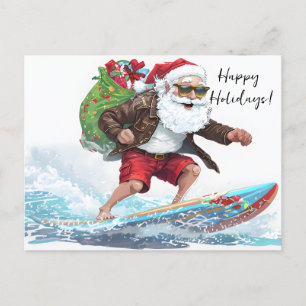 Surfing Santa Holiday Postcard