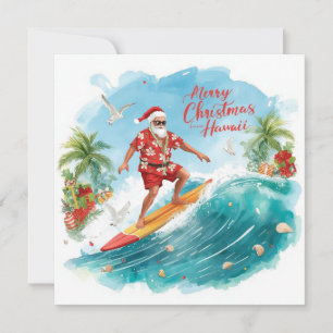 Surfing Santa in Hawaii – Tropical Christmas Holiday Card