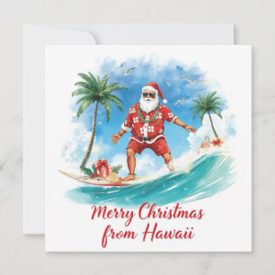 Surfing Santa in Hawaii – Tropical Christmas Holiday Card