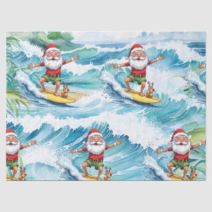 Surfing Santa is on big wave in Hawaii  Tissue Paper