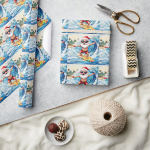 Surfing Santa is on big wave in Hawaii Wrapping Paper