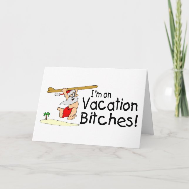 Surfing Santa On Vacation Holiday Card (Front)