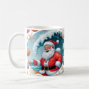 Surfing Santa Seashell Wave Classic Christmas Mug