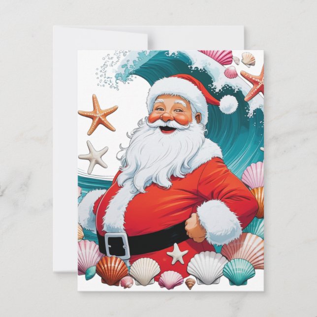Surfing Santa Seashell Wave Flat Holiday Christmas (Front)