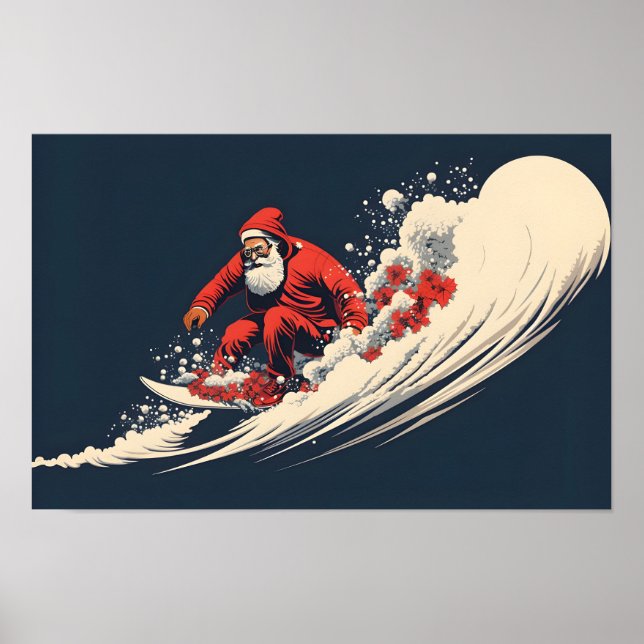 Surfing Santa Summer Christmas Poster (Front)