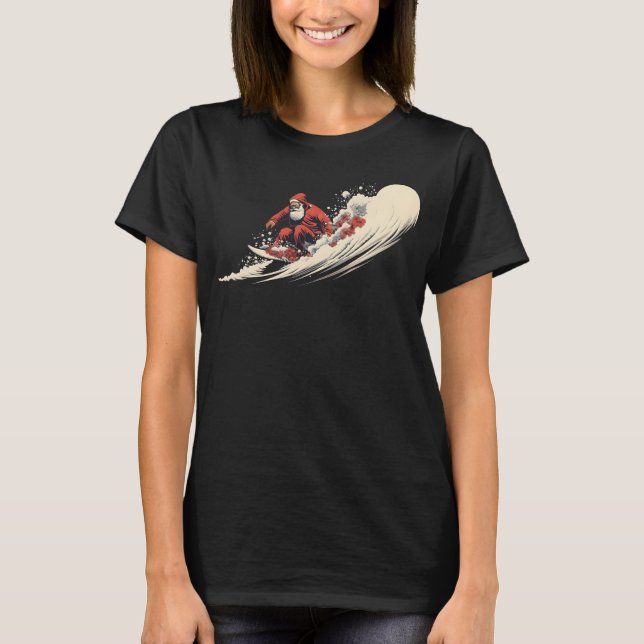 Surfing Santa Summer Christmas T-Shirt (Front)
