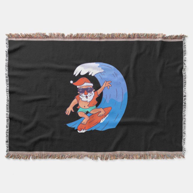 Surfing Santa Throw Blanket (Front)