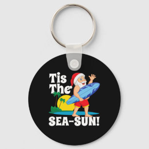 Surfing Santa Tis The Sea-sun Christmas In July Su Keychain