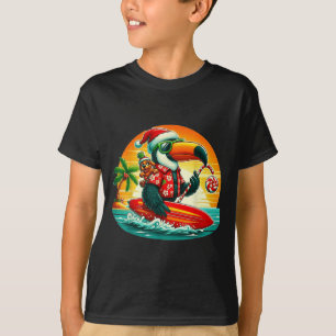 Surfing Santa Toucan And Funny Dog Tropical Christ T-Shirt