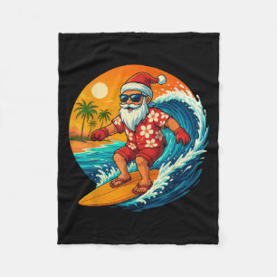 Surfing Santa Trocal Christmas Holiday Hawaiian Be Fleece Blanket