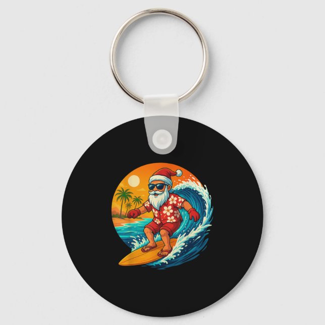 Surfing Santa Trocal Christmas Holiday Hawaiian Be Keychain (Front)