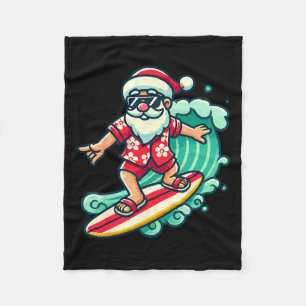 Surfing Santa Tropical Christmas Vacation Xmas In  Fleece Blanket