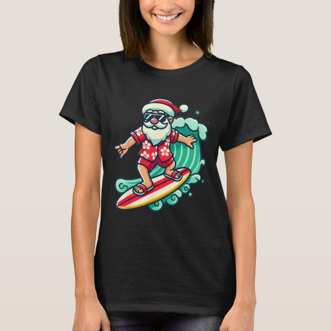 Surfing Santa Tropical Christmas Vacation Xmas In  T-Shirt (Front)