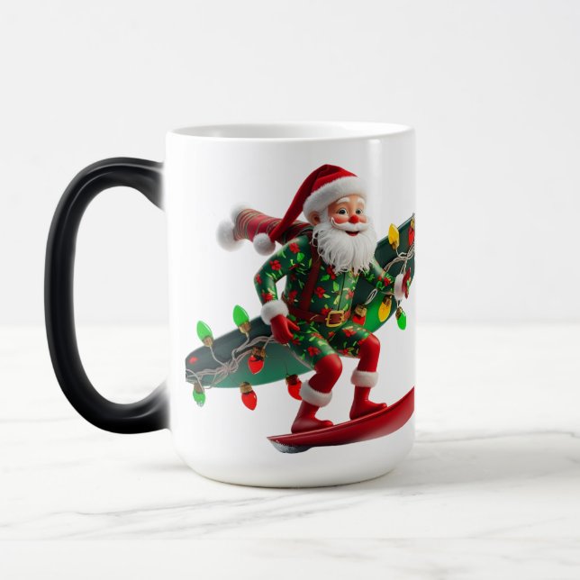 Surfing Santa with Christmas Lights Colour Morphin Magic Mug (Left)