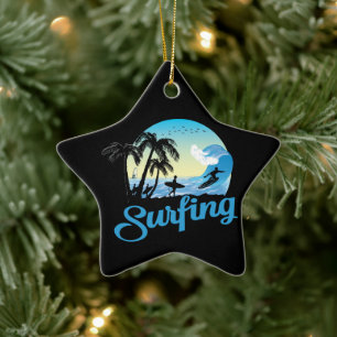 Surfing Sea Beach Ceramic Ornament
