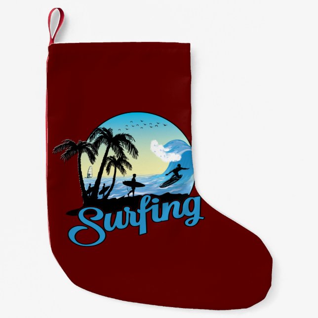 Surfing Sea Beach Small Christmas Stocking (Front)