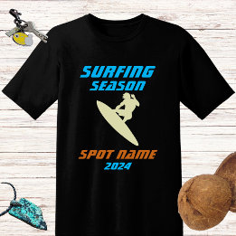 Surfing season - surfer and spot name blue design T-Shirt