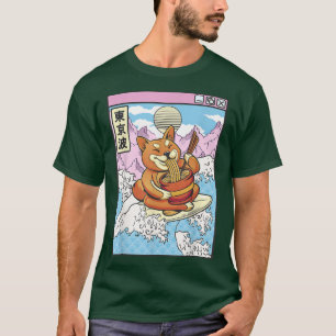 Surfing Shiba Inu Eating Ramen Japan Waves Kawaii T-Shirt