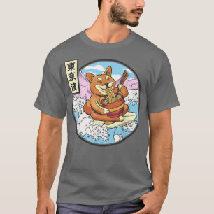 Surfing Shiba Inu Eating Ramen Japan Waves Kawaii T-Shirt