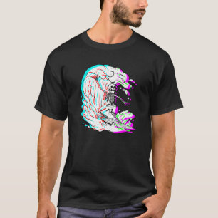 Surfing Skeleton Funny Beach Surfer Vaporwave Surf T-Shirt