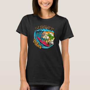 Surfing Skeleton Summer Vibes Beach Waves Sunset S T-Shirt