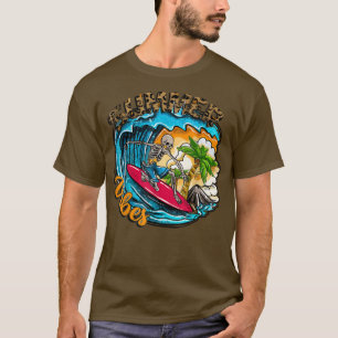 Surfing Skeleton Summer Vibes Beach Waves Sunset S T-Shirt
