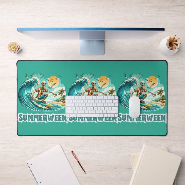 Surfing Skeleton Summerween Beach Vibes Desk Mat (Office 1)