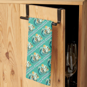 Surfing Skeleton Summerween Beach Vibes Kitchen Towel
