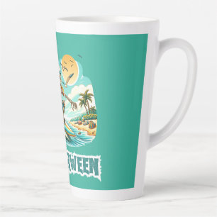 Surfing Skeleton Summerween Beach Vibes Latte Mug