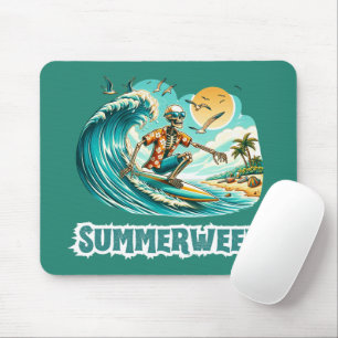 Surfing Skeleton Summerween Beach Vibes Mouse Pad