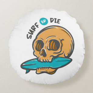 Surfing Skull Round Pillow