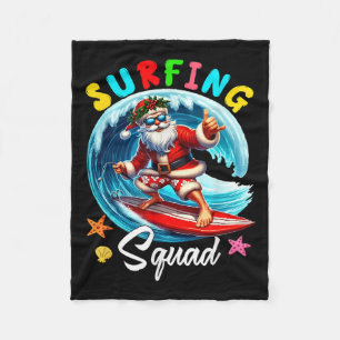 Surfing Squad Christmas In July Santa Hawaiian Fun Fleece Blanket