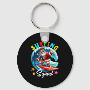 Surfing Squad Christmas In July Santa Hawaiian Fun Keychain