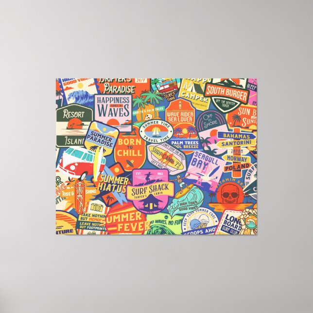 Surfing Stickers Canvas Print (Front)