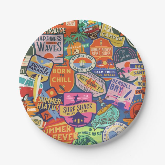 Surfing Stickers Paper Plate (Front)