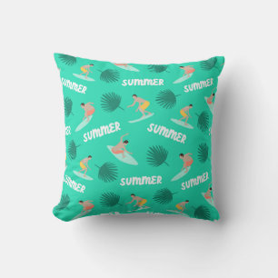 Surfing Summer Adventure Pattern Throw Pillow