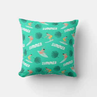 Surfing Summer Adventure Pattern Throw Pillow