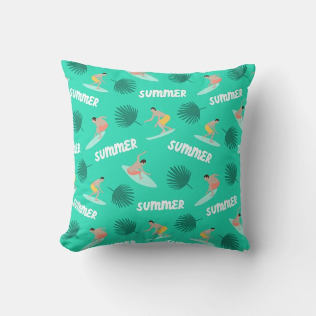 Surfing Summer Adventure Pattern Throw Pillow (Front)