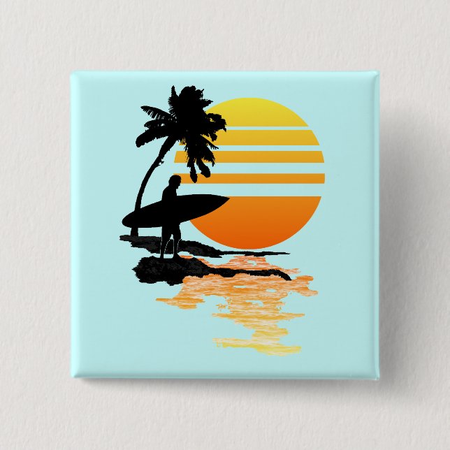 Surfing Sunrise 2 Inch Square Button (Front)