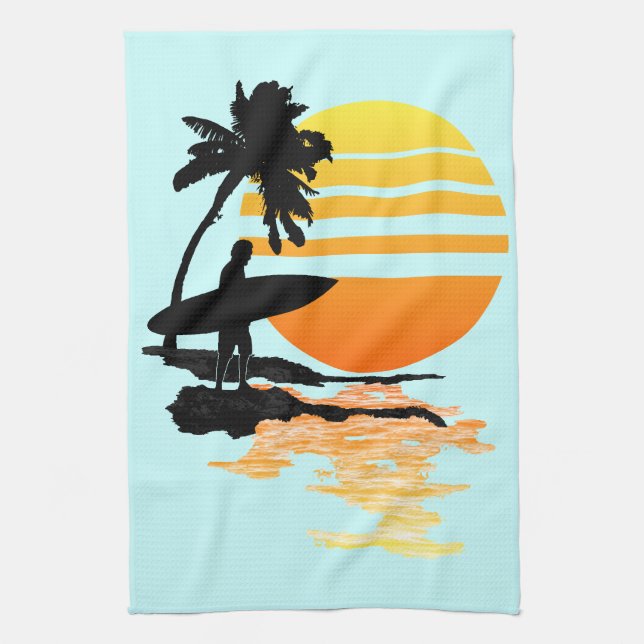 Surfing Sunrise Kitchen Towel (Vertical)